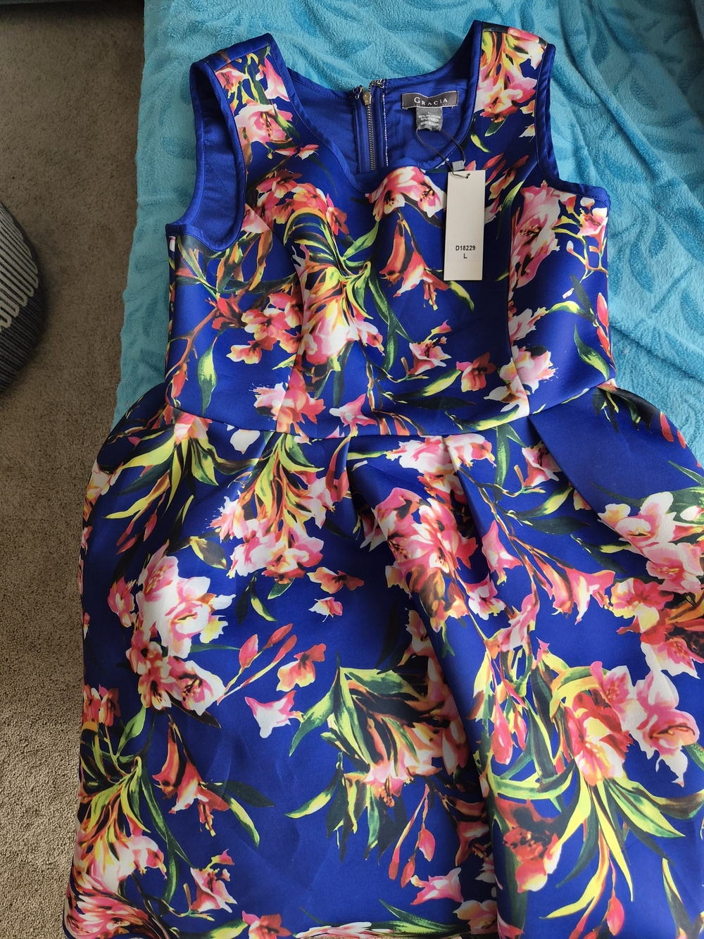 Gracia Cobalt Blue Floral Fit-and-Flare Midi Dress
